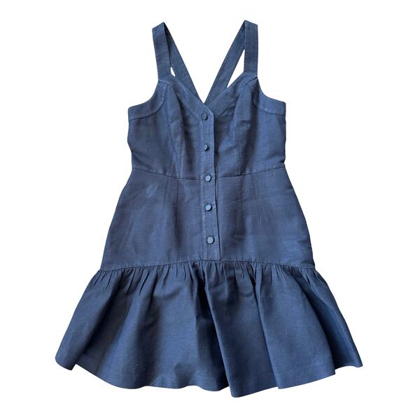 Ted Baker London Yazmino Linen Blend Tiered Ruffle Dress Navy **No Belt** TB 3 - Picture 1 of 11